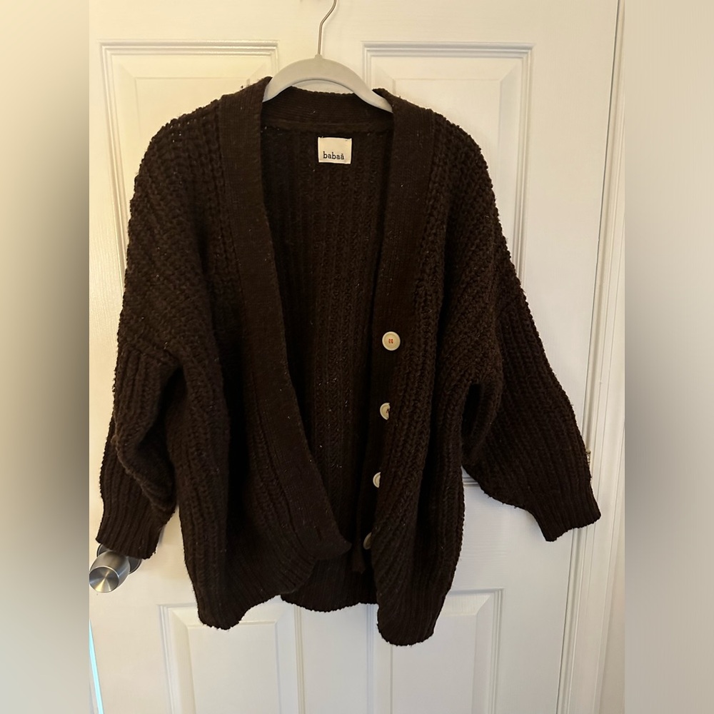 Auth Babaa 100% Spanish Eco Wool No19 Brown/Oak Cardigan Sweater! One Size